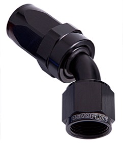 <strong>100 Series Swivel Taper 45° Hose End -6AN </strong><br />Black Finish. Suit 100 & 450 Series Hose
