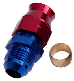 <strong>Tube to Male AN Adapter 3/8" to -6AN </strong><br /> Blue/Red Finish. Suits Aeroflow, Moroso & Russell Tubing
