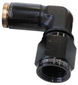 <strong>90° -4AN to 1/4" Nylon Quick Release Fitting</strong><br /> Black Finish.
