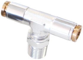 <strong>1/8" NPT to 3/16" Nylon Quick Release Tee Fitting</strong> <br /> Silver Finish.
