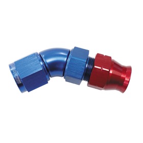 <strong>45° Tube to Female AN Adapter 1/4" to -4AN</strong><br /> Blue/Red Finish. Suits Aeroflow, Moroso & Russell Tubing
