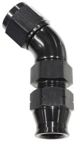<strong>45° Tube to Female AN Adapter 3/8" to -6AN</strong><br />Black Finish. Suits Aeroflow, Moroso & Russell Tubing
