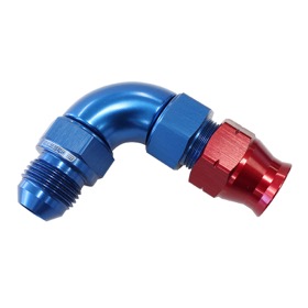 <strong>90° Tube to Male AN Adapter 1/4"to -4AN </strong><br />Blue/Red Finish. Suits Aeroflow, Moroso & Russell Tubing
