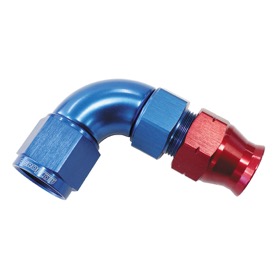 <strong>90° Tube to Female AN Adapter 5/8"to -10AN</strong><br />Blue/Red Finish. Suits Aeroflow, Moroso & Russell Tubing
