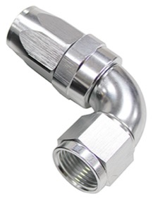 <strong>150 Series Taper One-Piece Full Flow Swivel 90° Hose End -6AN</strong> <br />Silver Finish. Suit 100 & 450 Series Hose
