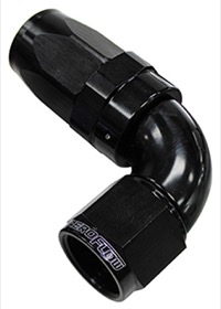 <strong>150 Series Taper One-Piece Full Flow Swivel 90° Hose End -8AN</strong> <br />Black Finish. Suit 100 & 450 Series Hose
