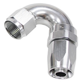 <strong>150 Series Taper One-Piece Full Flow Swivel 150° Hose End -6AN </strong><br />Silver Finish. Suit 100 & 450 Series Hose
