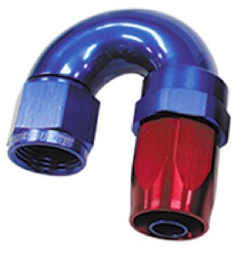 <strong>150 Series Taper One-Piece Full Flow Swivel 180° Hose End -4AN </strong><br /> Blue/Red Finish. Suit 100 & 450 Series Hose
