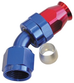 <strong>200 Series PTFE 45° Hose End -3AN</strong> <br /> Blue/Red Finish. Suit 200 Series Hose
