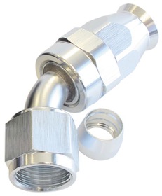 <strong>200 Series PTFE 45° Hose End -6AN</strong> <br />Silver Finish. Suit 200 Series Hose
