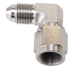 <strong>90° Stainless Steel Male to Female Fitting -3AN </strong><br /> -3AN to -3 Swivel Nut
