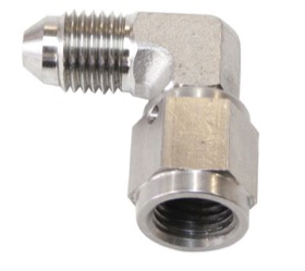 <strong>90° Stainless Steel Male to Female Fitting -4AN </strong><br /> -4AN to -4 Swivel Nut

