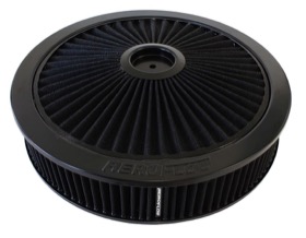 <strong>Black Full Flow Air Filter Assembly with 1-1/8" Drop base</strong> <br />14" x 3", 5-1/8" neck, black washable cotton element
