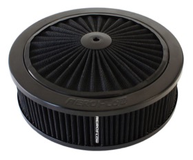 <strong>Black Full Flow Air Filter Assembly </strong> <br />9" x 2-3/4", 5-1/8" neck, black washable cotton element
