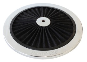 <strong>Chrome Full Flow Air Filter Top Plate </strong> <br />9" diameter, black washable cotton element
