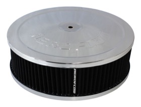 <strong>Chrome Air Filter Assembly</strong><br /> 9" x 2-3/4", 5-1/8" neck, black washable cotton element
