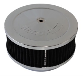<strong>Chrome Air Filter Assembly</strong><br /> 6-3/8" x 2-1/2", 5-1/8" neck, black washable cotton element
