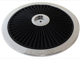 <strong>Chrome Full Flow Air Filter Top Plate </strong> <br />14" diameter, black washable cotton element

