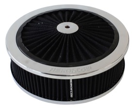 <strong>Chrome Full Flow Air Filter Assembly with</strong> <br />9" x 2-3/4", 5-1/8" neck, black washable cotton element
