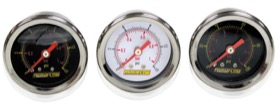 <strong>1-1/2" Liquid Filled 15 psi Pressure Gauge </strong><br />Black Face with Orange Pointer. 1/8" NPT Male Thread
