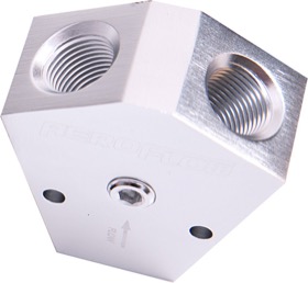 <strong>Billet Y-Block with 1/8" NPT Port - 1/2" to 3/8" </strong><br />Silver Finish
