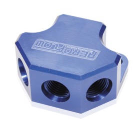 <strong>Billet 4 Port Y-Block with 3 x -8AN, 1 x -10AN Ports</strong><br /> Blue Finish
