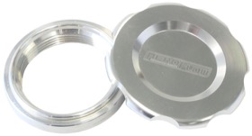 <strong>Low Profile Billet Aluminium Filler Cap & Bung</strong><br />1-1/2" Female weld-on bung, includes Buna N & EPR O-rings. Silver Cap
