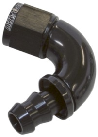 <strong>510 Series Full Flow Tight Radius Push Lock 120° Hose End -4AN </strong><br />Black Finish. Suit 400 Series Hose
