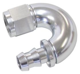 <strong>510 Series Full Flow Tight Radius Push Lock 180° Hose End -10AN </strong><br /> Silver Finish. Suit 400 Series Hose
