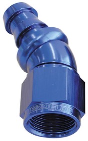 <strong>510 Series Full Flow Tight Radius Push Lock 30° Hose End -6AN</strong> <br />Blue Finish. Suit 400 Series Hose
