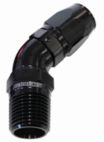 <strong>45° Male NPT Full Flow Swivel Hose End 1/8" to -6AN</strong> <br /> Black Finish
