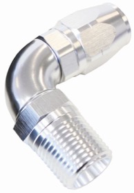 <strong>90° Male NPT Full Flow Swivel Hose End 3/8" to -8AN</strong> <br /> Silver Finish
