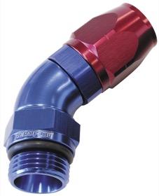 <strong>45° Male ORB Full Flow Swivel Hose End -4 ORB to -6AN</strong><br /> Blue/Red Finish
