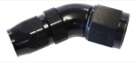 <strong>550 Series Cutter Style One Piece Swivel 45° Stepped Hose End -8AN to -6 Hose</strong><br /> Black Finish. Suits 100 & 450 Series Hose
