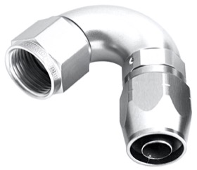 <strong>550 Series Cutter One-Piece Full Flow Swivel 120° Hose End -8AN </strong><br />Silver Finish. Suits 100 & 450 Series Hose
