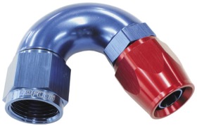 <strong>570 Series One-Piece Full Flow 150° Hose End -4AN </strong><br /> Blue/Red Finish. Suit 200 Series PTFE Hose
