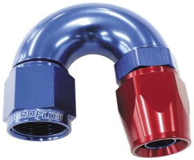 <strong>570 Series One-Piece Full Flow 180° Hose End -4AN </strong><br /> Blue/Red Finish. Suit 200 Series PTFE Hose
