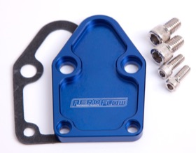<strong>Billet Fuel Pump Block-Off Plate - Blue </strong><br />Suit SB Chevy
