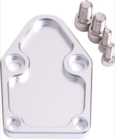 <strong>Billet Fuel Pump Block-Off Plate - Silver </strong><br />Suit SB Chevy
