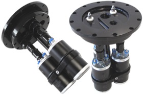<strong>Billet Triple Fuel Pump Hanger - Black</strong> <br />Suits Aeroflow or Bosch style pumps, 8