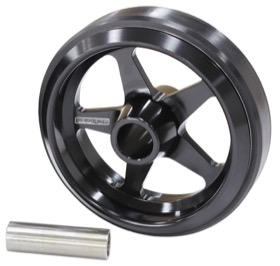 <strong>Billet Aluminium Wheelie Bar Wheel</strong> <br />With option to use 3/8 to 1/2" through bolt, Black Finish.
