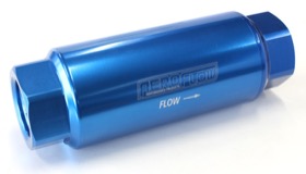 <strong>60 Micron Pro Filter with -12AN ORB Ports</strong> <br />Blue Finish. 5-1/2" x 2"
