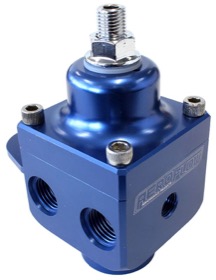 <strong>Billet 4 Port Carburettor Fuel Pressure Regulator -6AN ORB </strong> <br />Blue Finish. 4-12 psi. Rated to 1600 HP
