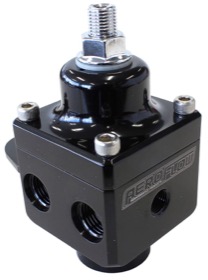 <strong>Billet 4 Port Carburettor Fuel Pressure Regulator -6AN ORB </strong> <br /> Black Finish. 4-12 psi. Rated to 1600 HP
