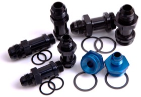 <strong>Carburettor Adapter - Male 3/8" Barb to 7/8" x 20</strong><br /> Black Finish. Suit Holley Inlet Feed
