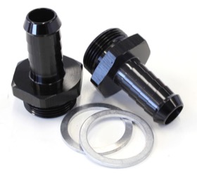 <strong>Carburettor Adapter - Male 1/2" Barb to 7/8" x 20</strong><br /> Black Finish. Suit Holley Inlet Feed
