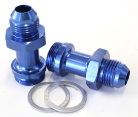 <strong>Carburettor Adapter - Male 7/8" x 20 to -8AN </strong><br />Blue Finish. Suit Holley Inlet Feed
