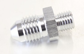 <strong>Metric to Male Flare Adapter M8 x 1.0mm to -4AN </strong><br />Silver Finish
