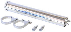 <strong>Billet Aluminium Radiator Over Flow Tank - Polished</strong><br /> Includes 3/8" Barb Fittings & Mounts. 13" (325mm) Height x 2" (50mm) Diameter
