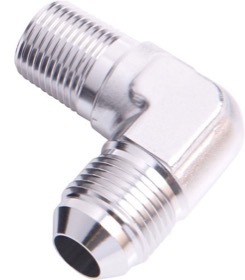 <strong>90° NPT to Male Flare Adapter 1/4" to -4AN</strong><br /> Silver Finish
